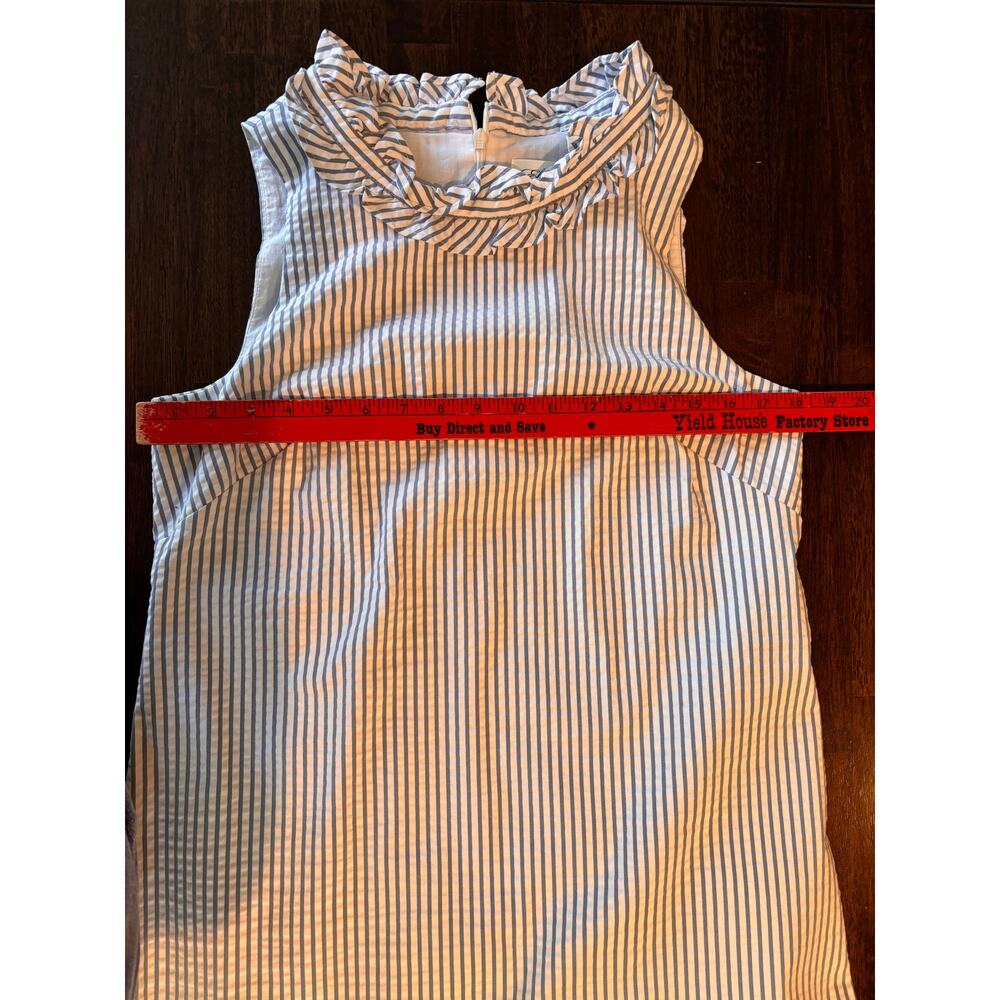 Eliza J. Sleeveless Blue Stripe Seersucker Ruffle Nautical Dress Sz 12 - Picture 7 of 8
